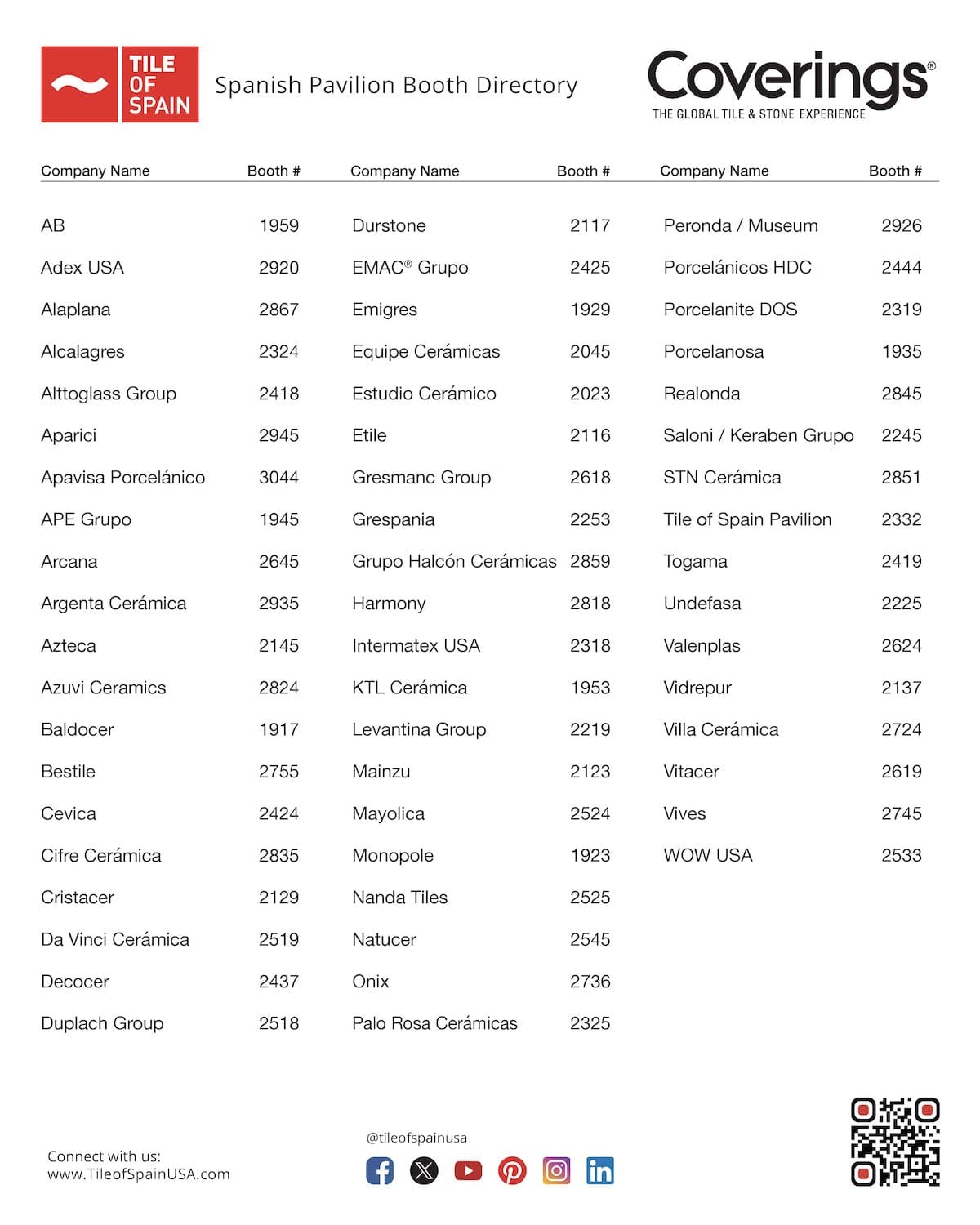 Tile of Spain USA 2024 Coverings Directory of Exhibitors